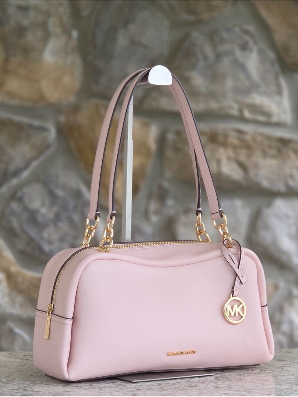 Michael Kors Blush Pink Leather Shoulder Bag with Gold Hardware